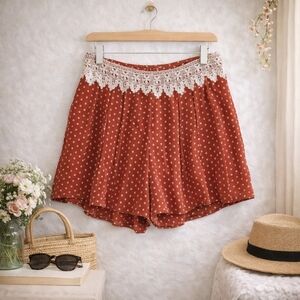 Rust Polka Dot Lace-Waist Skort